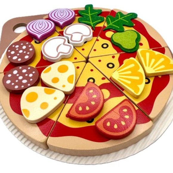 Wood Wooden Make Your Own Pizza Food Playset Restaurant Pretend Role Play New - Picture 2 of 6